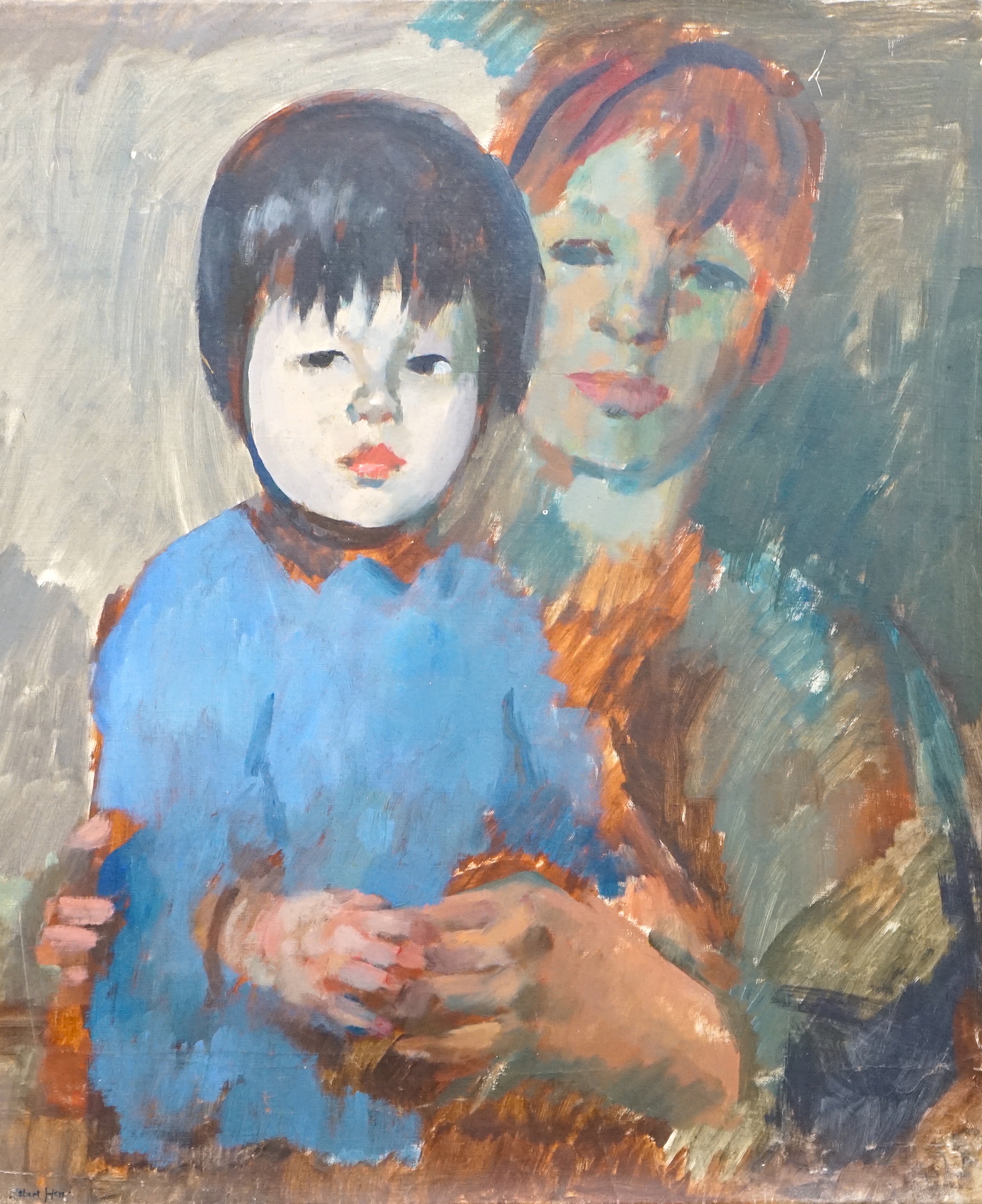 Circle of Robert Henri (American, 1865-1929), Portrait of a mother and child, oil on canvas, 61 x 50cm, unframed